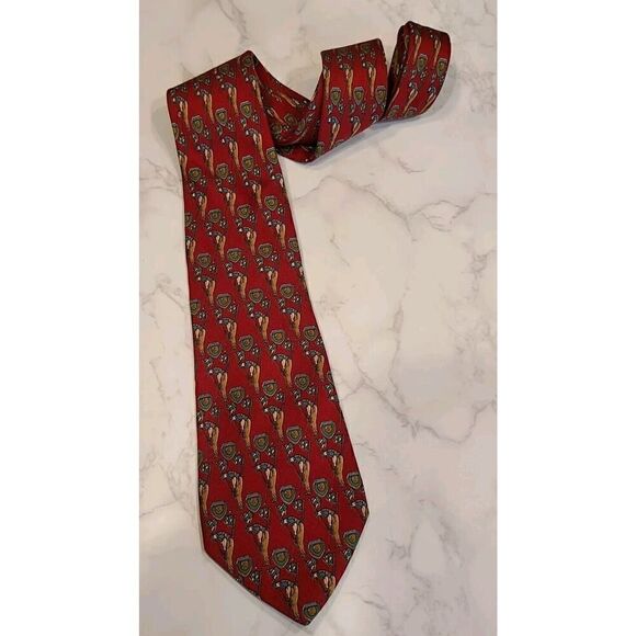 Salvatore Ferragamo Silk Tie Burgundy Golfer Putting Hole In One Novelty EUC - Picture 1 of 5